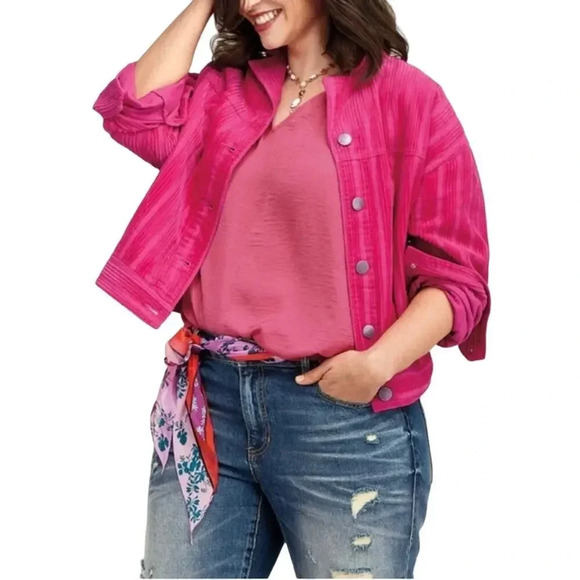 CAbi Women Size Small Pink Cheeky Topper Corduroy Bomber Jacket - Picture 1 of 7